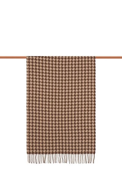 Bursa İpek Brown Houndstooth Pattern Winter Shawl