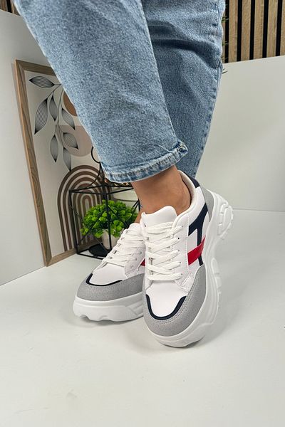 Nstil Women's Casual Sneaker - Stone Navy Blue, Red, Thick Sole, Lace-Up, Tiger Stripe 032