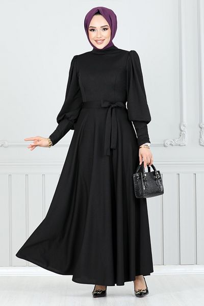 ModaMerve Φόρεμα Crepe με μπαλόνι μανίκι 4539ALG1079- Μαύρο
