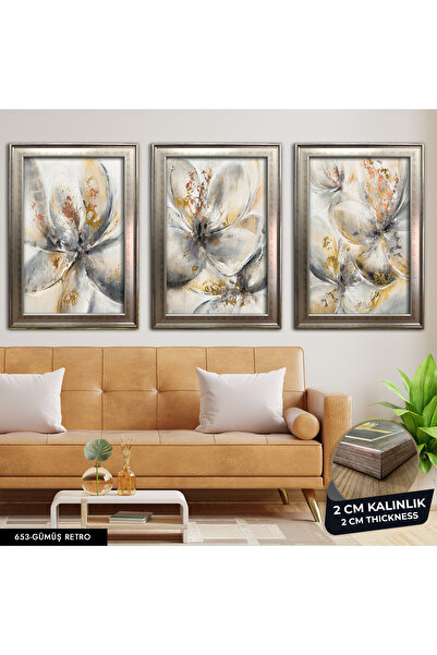 Evinemoda Flower 3 Piece Framed Painting - Cvplk