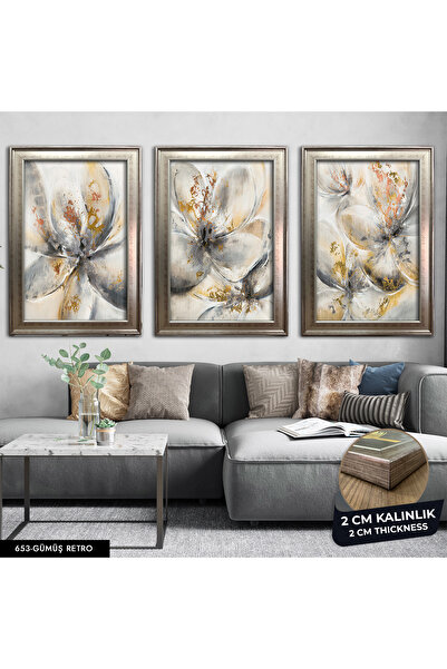 Evinemoda Flower 3 Piece Framed Painting - Cvplk