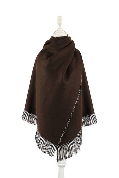 Bursa İpek Brown Double Sided Winter Shawl