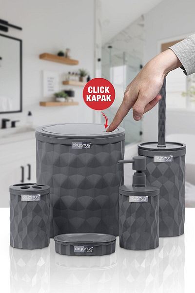 Okyanus Home Diamond Anthracite Click Cover Σετ μπάνιου 5 τεμαχίων