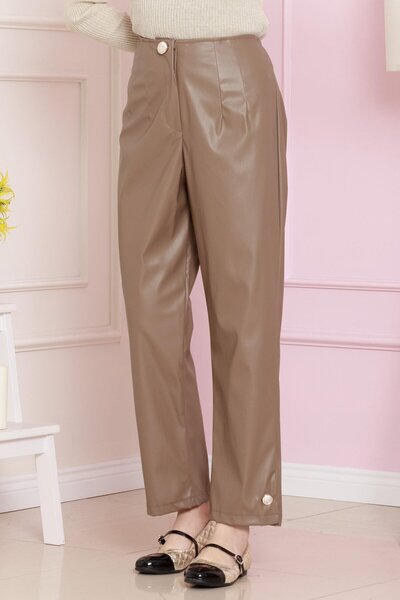 Sevitli Δερμάτινο παντελόνι Mink - Λεπτομέρεια με κουμπί