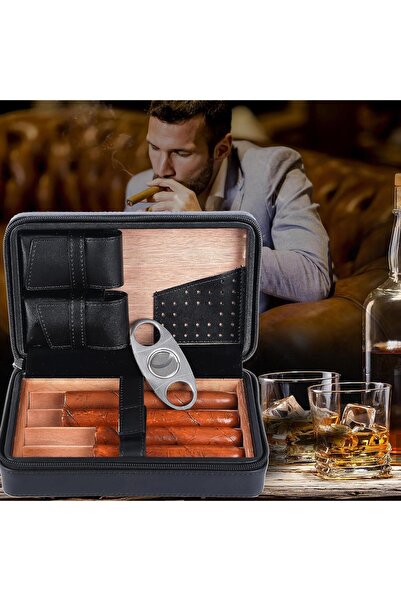CONQUİSTADOR Seyahat Humidoru Deri Siyah Hasır Desenli