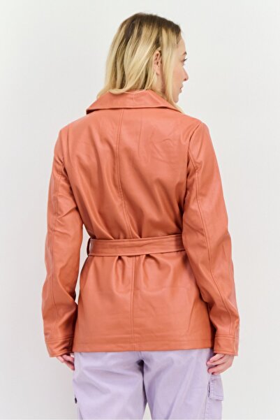 Threadbare Women Faux Leather Belted Jacket Shirt, Rust
