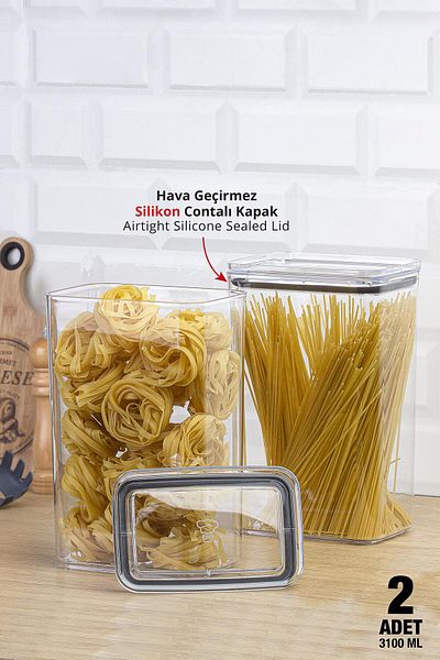 Okyanus Home Vacuum Practical Supply Jar Rectangular Set of 2