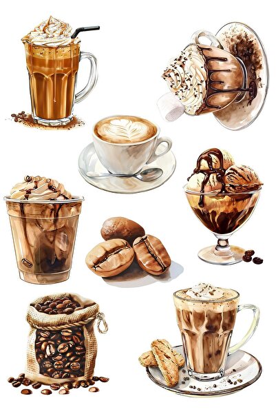 Rana İkra Art Kahve Temalı Sticker Seti (3 Sayfa 24 Adet)