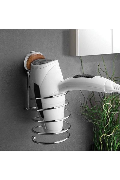 Okyanus Home Κρεμάστρα στεγνωτήρα μαλλιών Magic Fix Magic Sticky Chrome με ξύλινο σχέδιο