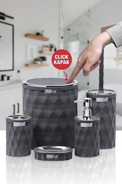 Okyanus Home Σετ μπάνιου 5 τεμαχίων Diamond Anthracite Chrome Click Cover
