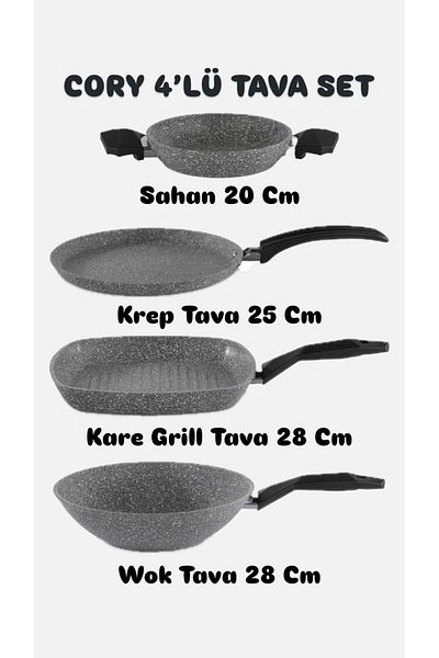 Schafer Cory 4-Piece Pan Set - Granite Wok, Pancakes Grill, Sahan and Dowry Features