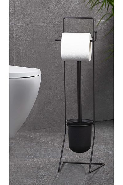 Okyanus Home Μαύρο Σετ θήκης χαρτιού WC και βούρτσας - As-849