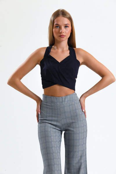 Sense Κρεπ μπλούζα με φερμουάρ στην πλάτη | Blz14691 Σκούρο Μπλε