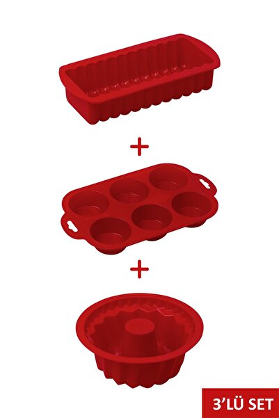 Okyanus Home Kırmızı Silikon 3'lü Kek Kalıbı Seti