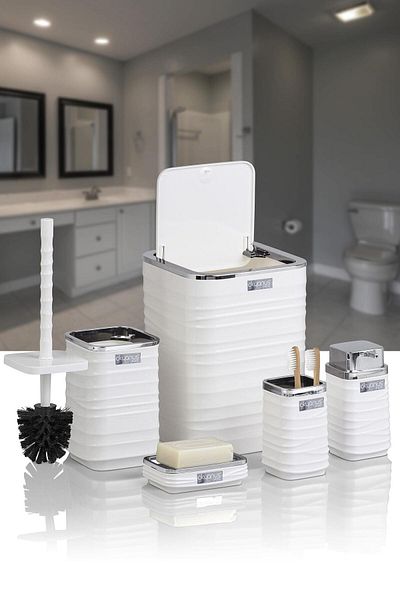 Okyanus Home White Luna 5-Piece Square Bathroom Set - Plastic