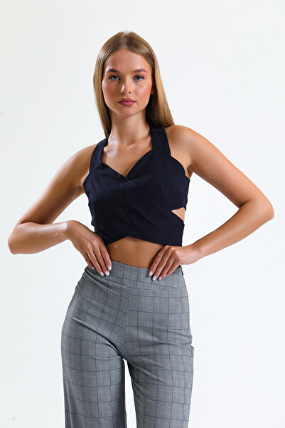 Sense Κρεπ μπλούζα με φερμουάρ στην πλάτη | Blz14691 Σκούρο Μπλε