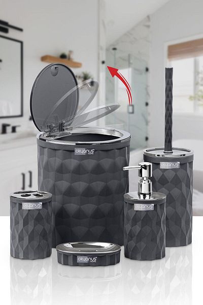 Okyanus Home Σετ μπάνιου 5 τεμαχίων Diamond Anthracite Chrome Click Cover