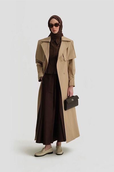 Armine Beige Mobile Cape Trench Coat 25Y8209