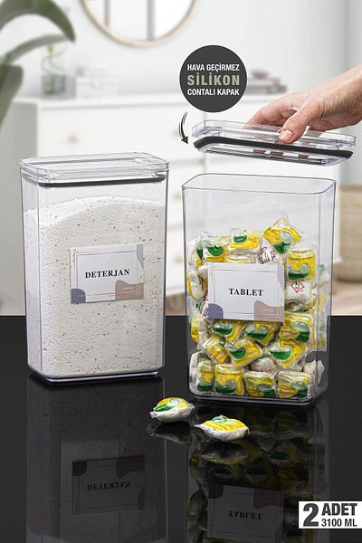 Okyanus Home Detergent-tablet 2 Pieces Vacuum Rectangular 3.1 Lt Storage Container