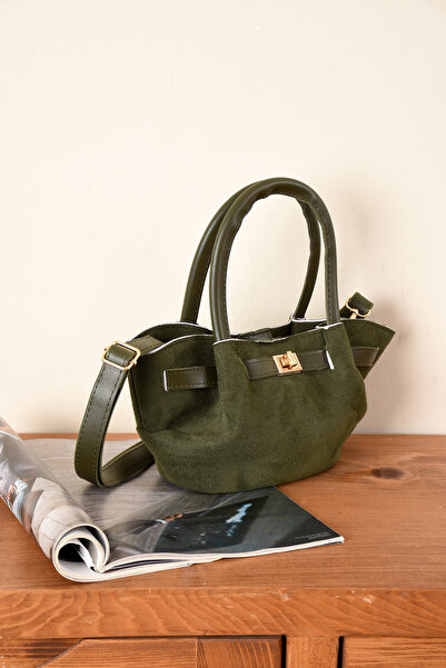 MY VİNTAGE Women's Lock Detailed Suede Mini Bag