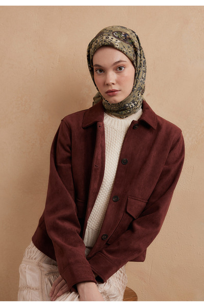 Fresh وشاح حريري من القطن بنمط إنيا باللون الأخضر