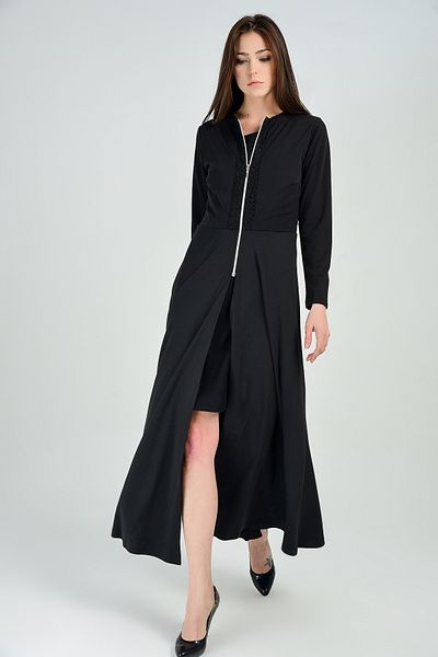 Sense On Mostrasi Lace Garnished Front Zipper Dress| Ylk14893 Black