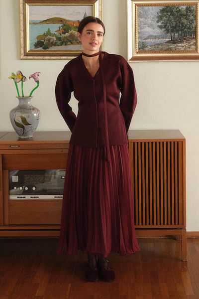 Hooopstore Ζακέτα Naye Mercerized Claret Red με μέση