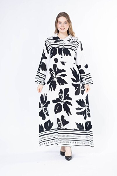 mervemoda Women's long plus size woven viscose dress