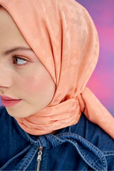 carell Italian Silk Jacquard Floral Print Shawl Salmon