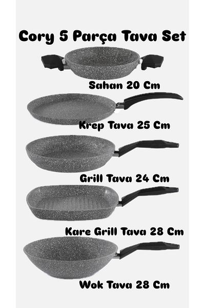 Schafer 5 Piece Cory Pan Set-Granite Wok Crepe Grill Square Grill Pan