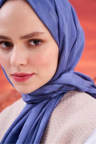 carell Şal cu mătase jacquard - albastru denim