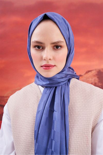 carell Şal cu mătase jacquard - albastru denim