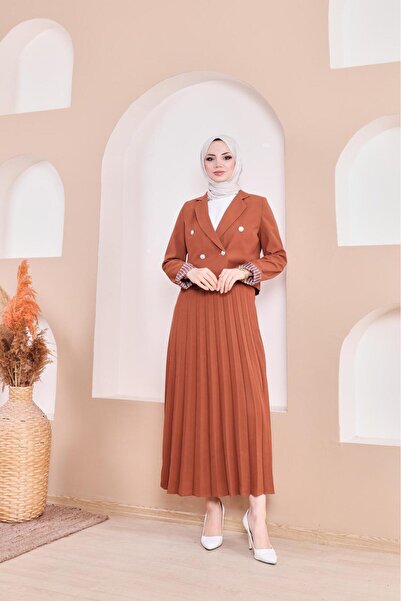 MİSS M.A.T FASHİON BLAZER JACKET PLEATED SKIRT METAL 4-BUTTON DOUBLE-BREASTED SUIT