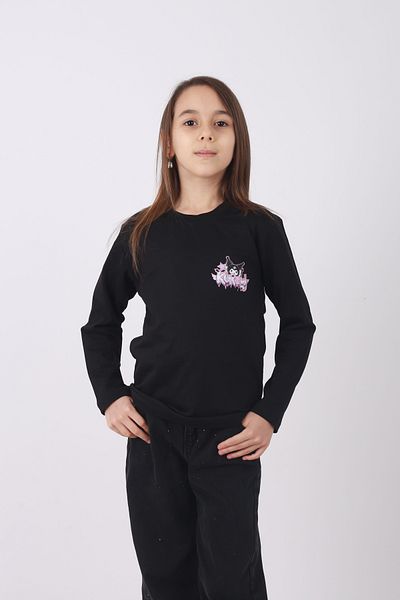 Çiggo Kids Памучен суитшърт с щампа Kuromi за момичета с кръгло деколте