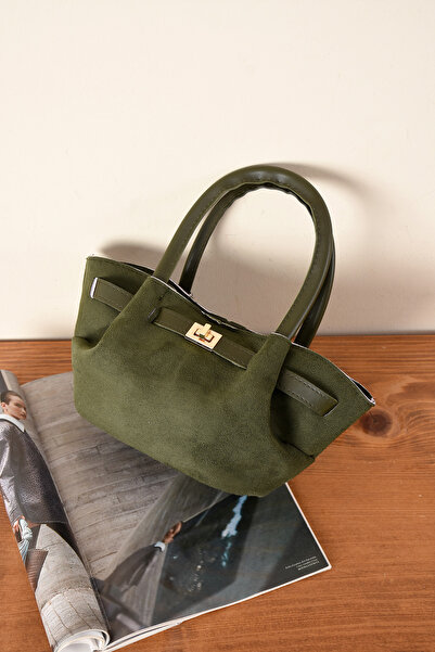 MY VİNTAGE Women's Lock Detailed Suede Mini Bag