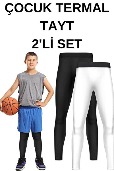 RUTBİL SPORTS ÇOCUK UZUN FUTBOL TAYTI-ÇOCUK UZUN BASKETBOL TAYT-İÇLİK TERMAL TAYT-ÇOCUK SPOR TAYT SİYAH BEYAZ 2'Lİ