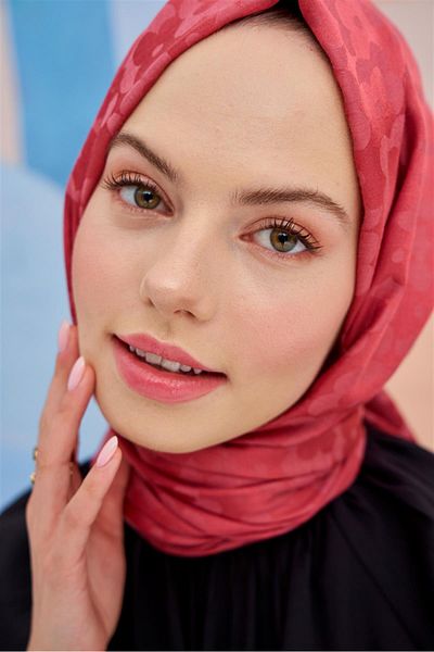 carell Italian Silk Jacquard Floral Print Coral Shawl