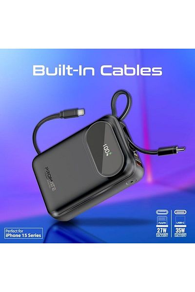 Promate 20000mAh Power Bank, 27W Lightning, 35W USB-C, 22.5W USB-A QC 3.0, POWERPOD-20 (Black)
