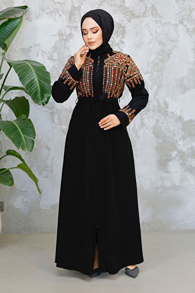 Neva Style Nakış Desenli Siyah Tesettür Abaya 90313S