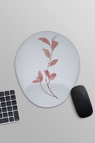 qoeuyl boutique Autumn Themed Pink Leaves Printed Oval Wrist Support Mousepad