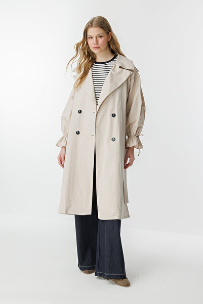 Hooopstore Daisy Kolları Bağlama Detaylı Taş Trençkot