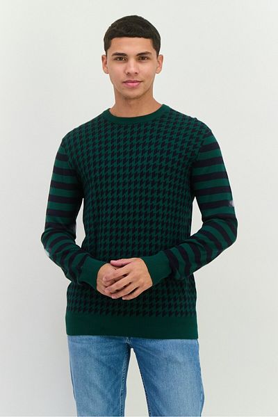 Perry Ellis Men Crew Neck Long Sleeves Allover Printed Sweater, Navy