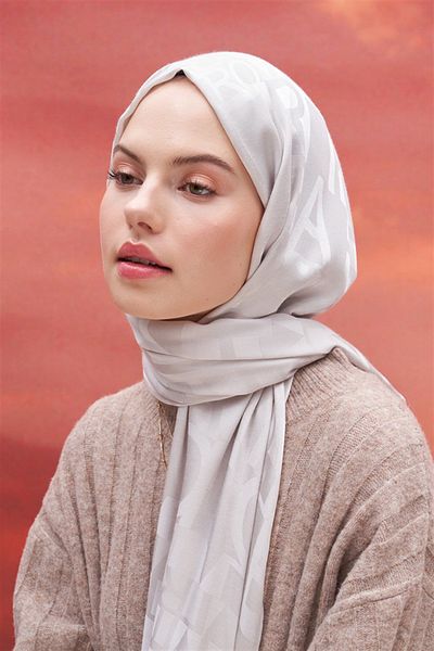 carell Italian Silk Jacquard Print Lettering Shawl - Silver