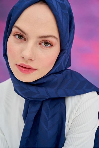 carell Dark Blue Diamond Patterned Cotton Silk Shawl