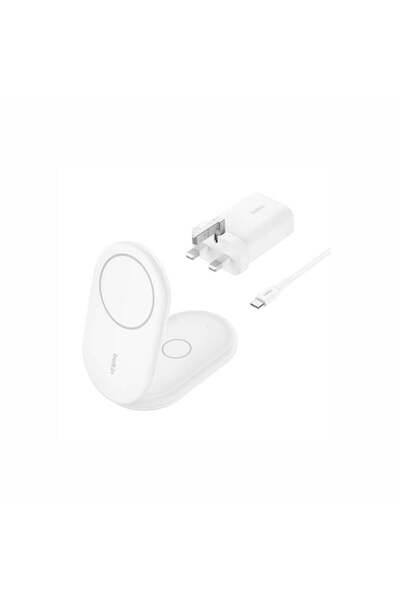 Belkin حامل شحن لاسلكي BoostCharge 2 في 1 مع Qi2 مغناطيسي بقوة 15 وات، أبيض