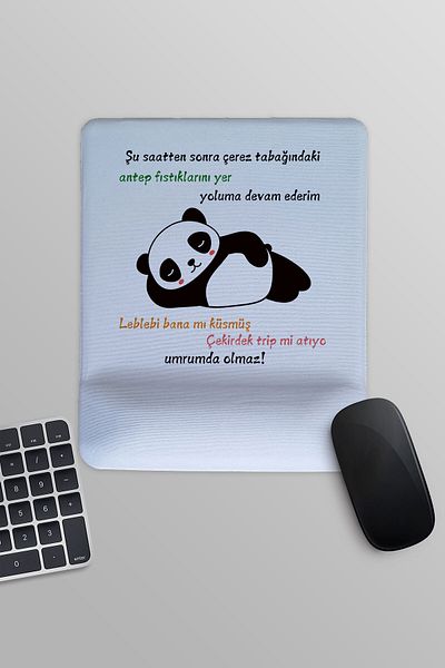 qoeuyl boutique Δεν με νοιάζει Panda Funny Fun Εκτυπωμένο Ορθογώνιο Mousepad με Στήριγμα Καρπού