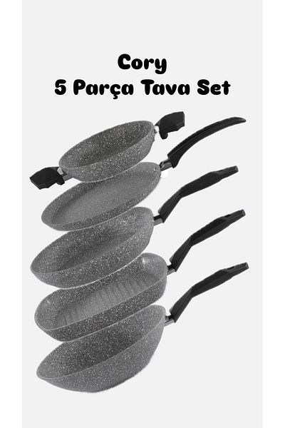 Schafer 5 Piece Cory Pan Set-Granite Wok Crepe Grill Square Grill Pan