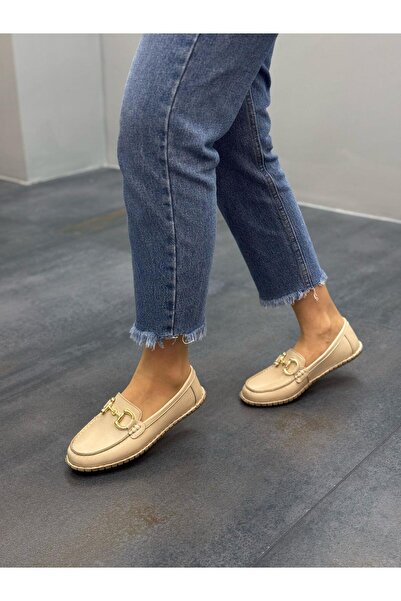 DİVA Κρεμ Δερμάτινο Με αγκράφα Γυναικεία Casual Ορθοπεδικό Παπούτσια