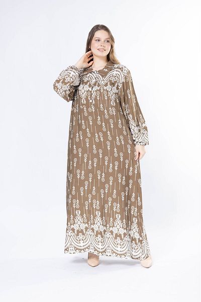 mervemoda Γυναικείο μακρύ plus size υφαντό φόρεμα βισκόζης