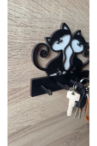 Ümra lazer Laser Cut MDF Wall Hanger - 15x13 Cm Cute Cats Wall 4 Hanging Keychain